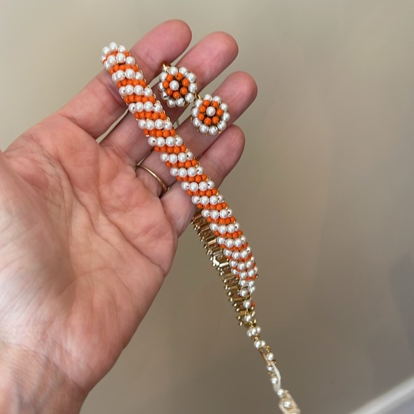 Vintage Hobe Orange and White Beaded Necklace and Clip Earring Set with Tags - Picture 17 of 17